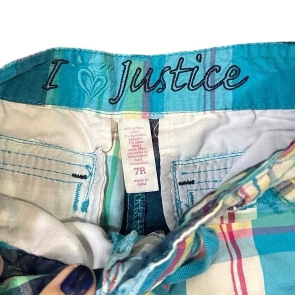 Justice Shorts Youth Girls 7R Multi-Color Plaid‎ Cuffed Casual Pockets